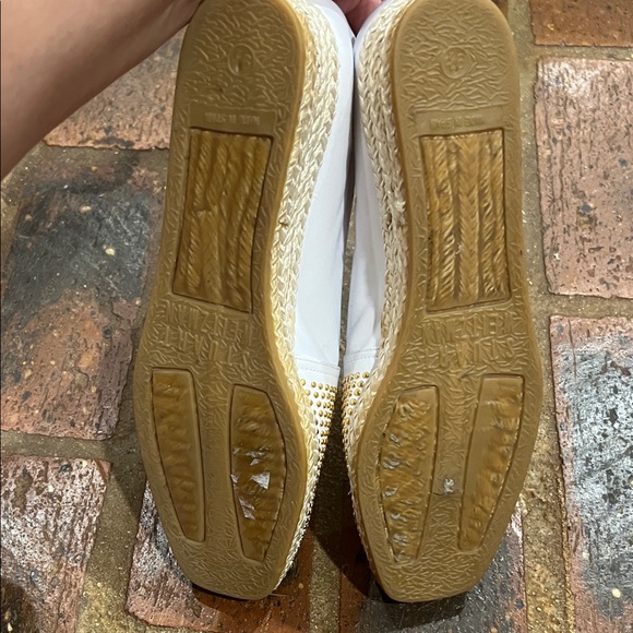 Stuart Weitzman White and Gold Studded Espadrilles - Picture 10 of 12